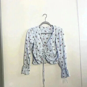 Urban outfitters floral‎ cinched waist blouse small